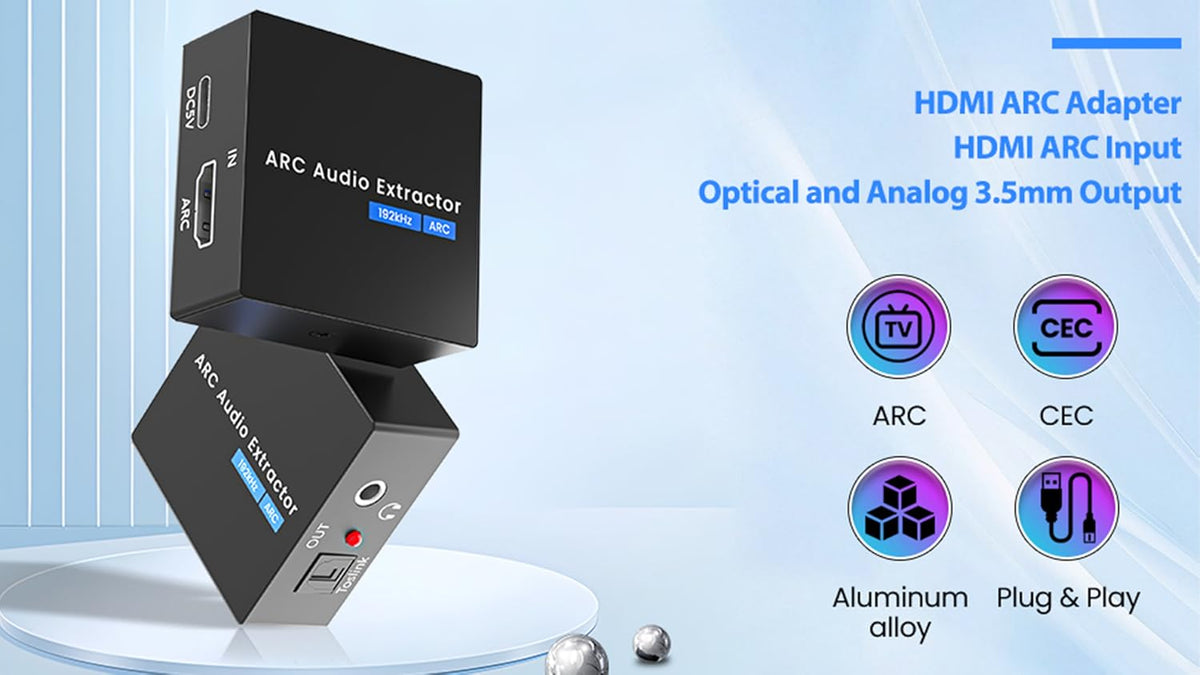 Diagram showcasing the Ozvavzk HDMI ARC converter connecting a smart television to a sound system.
