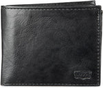 Levi's men's wallet front view showing charcoal black finish and logo