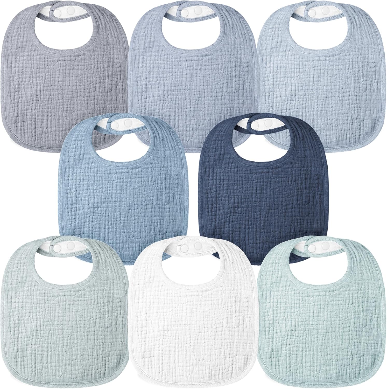 Bearmoss muslin cotton baby bibs 8 pack front view