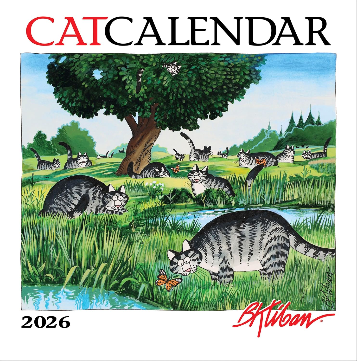 Wall Calendar 2026, B. Kliban: Cat Calendar Art, 12 Months, Large Grid Design Featuring 12 Artworks - Image 1