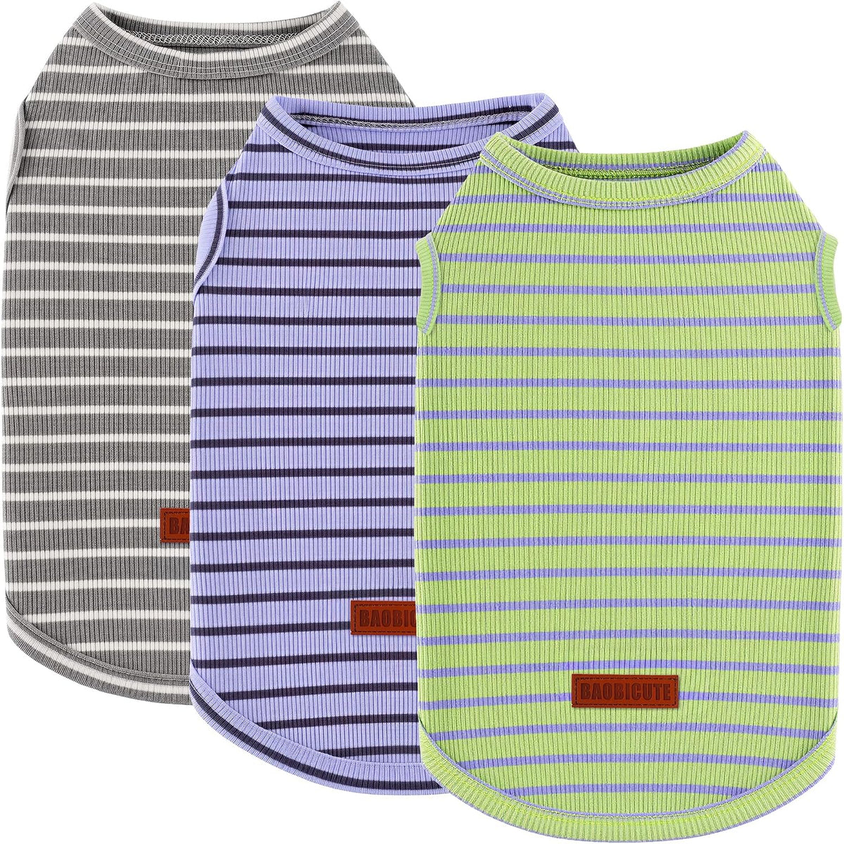 3Pack Dog Shirt Cotton Striped T-Shirts Stretchy Comfortable Pet Vest for Puppy and Cat Super Soft Dog Shirts Vest Sleeveless Breathable Basic Clothes for Small Medium Large Boy Girl Dogs - Image 12