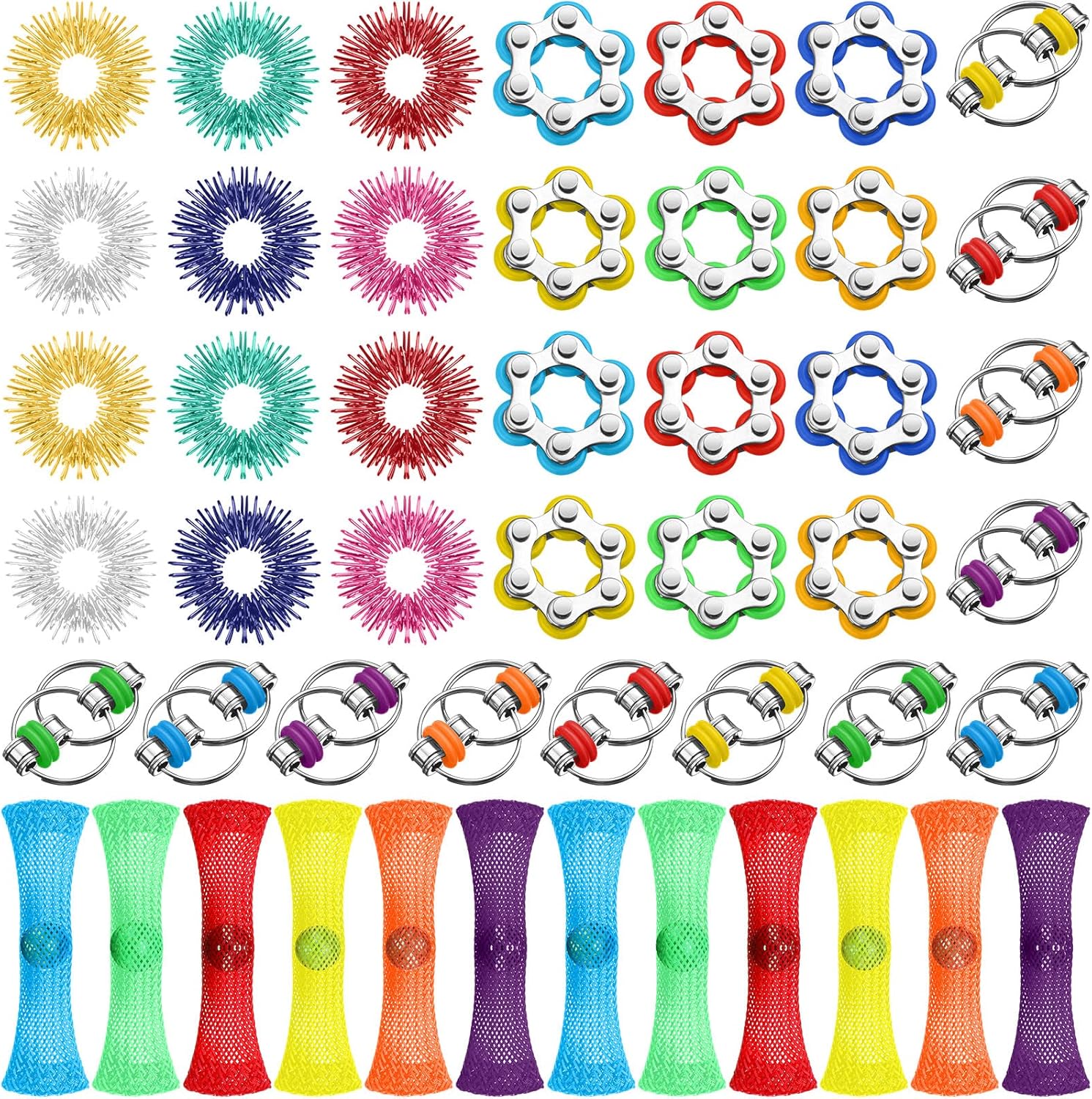 Jexine 48 Piece Fidget Stress Relief Sensory Toy Set displaying a complete assortment of silent tactile tools for anxiety control.