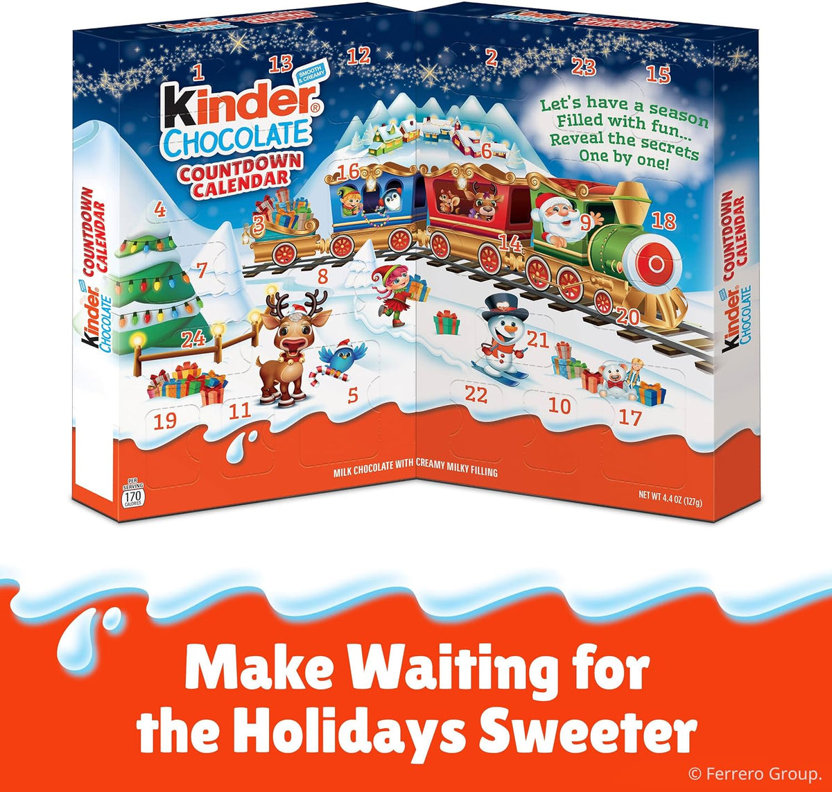 Kinder countdown advent calendar packaging details showing nutritional facts and imported product information