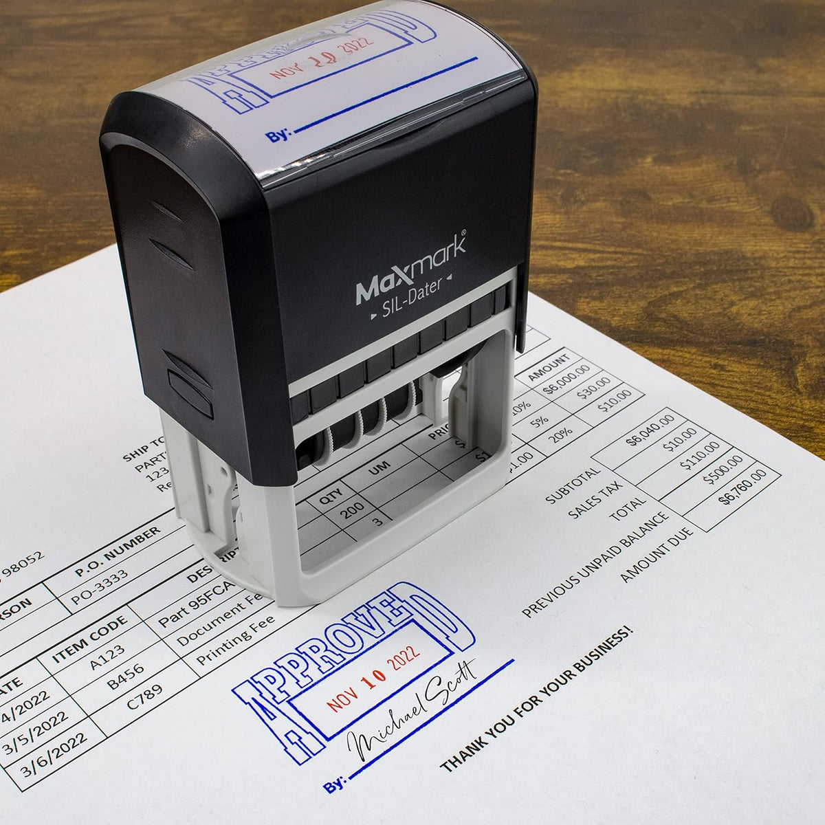 MaxMark date stamp blue and red ink components