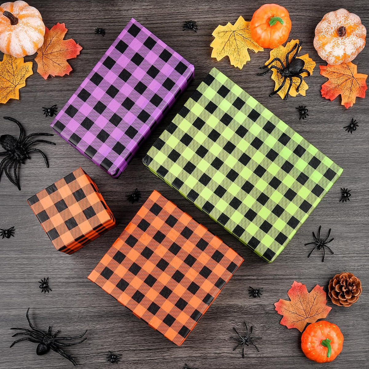 Purple buffalo plaid tissue paper close up
