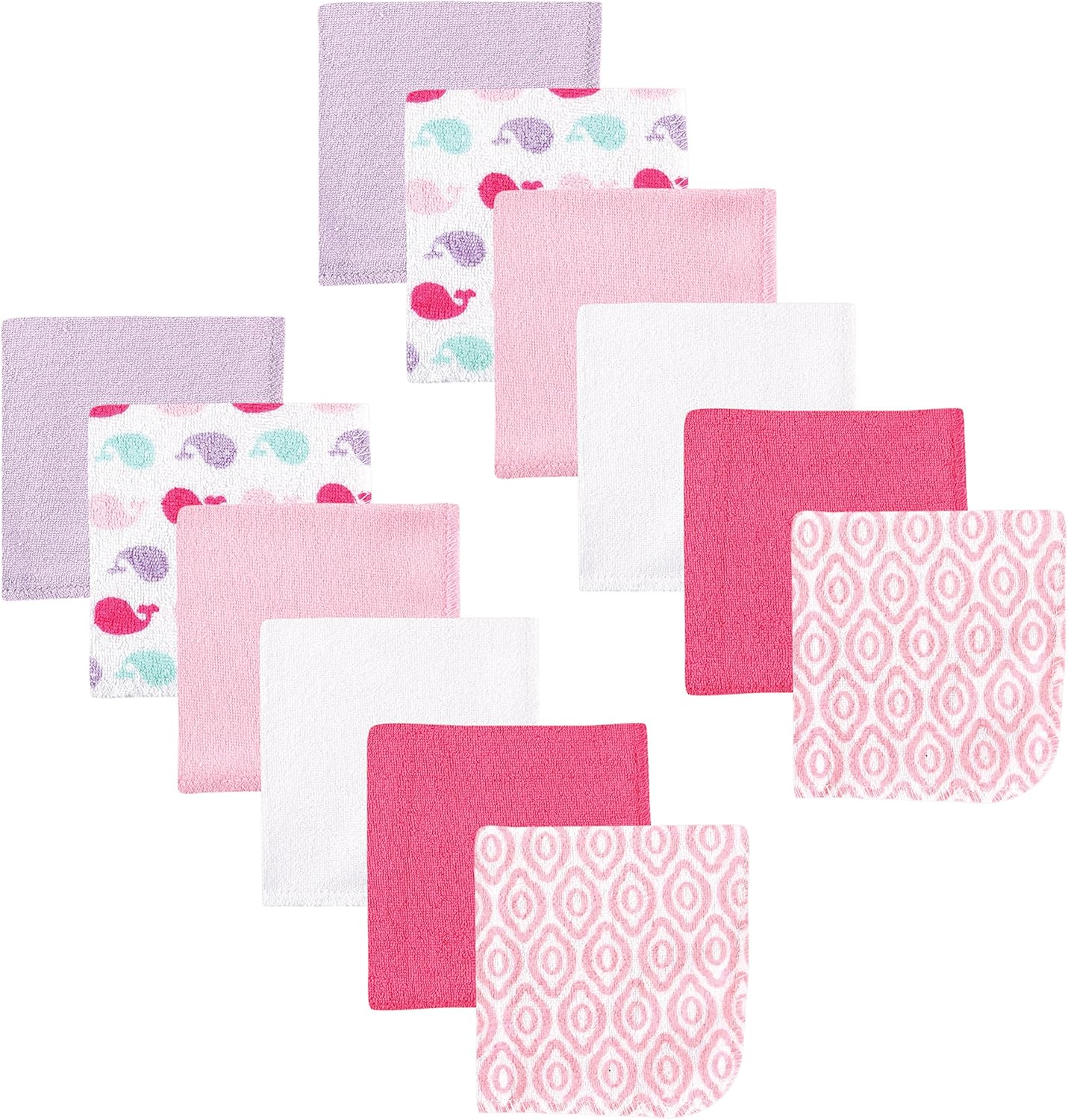 Luvable Friends Girl Whale washcloth set front view for baby hygiene