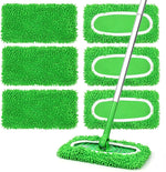 ZMZPA reusable microfiber mop pads six pack front view showcasing thick green and grey chenille textures.