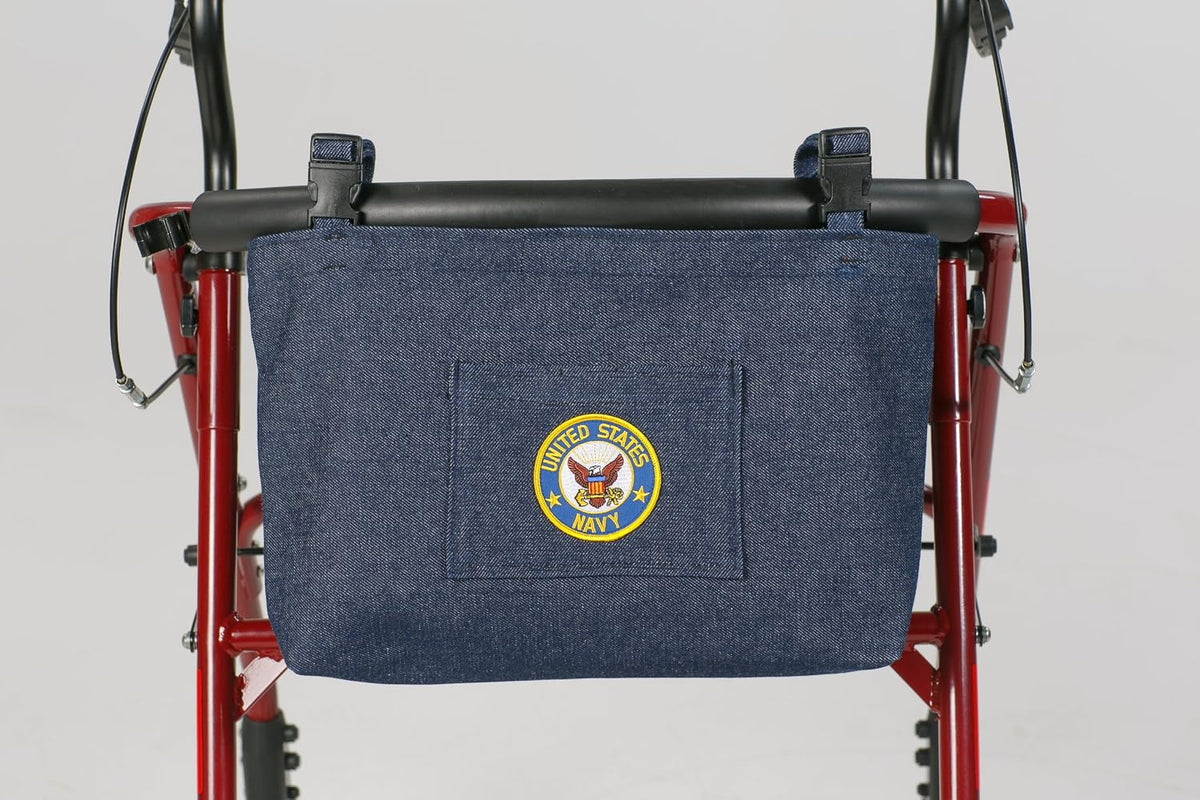 Granny Jo Products US Military Walker Wheelchair Bag front view navy denim storage accessory
