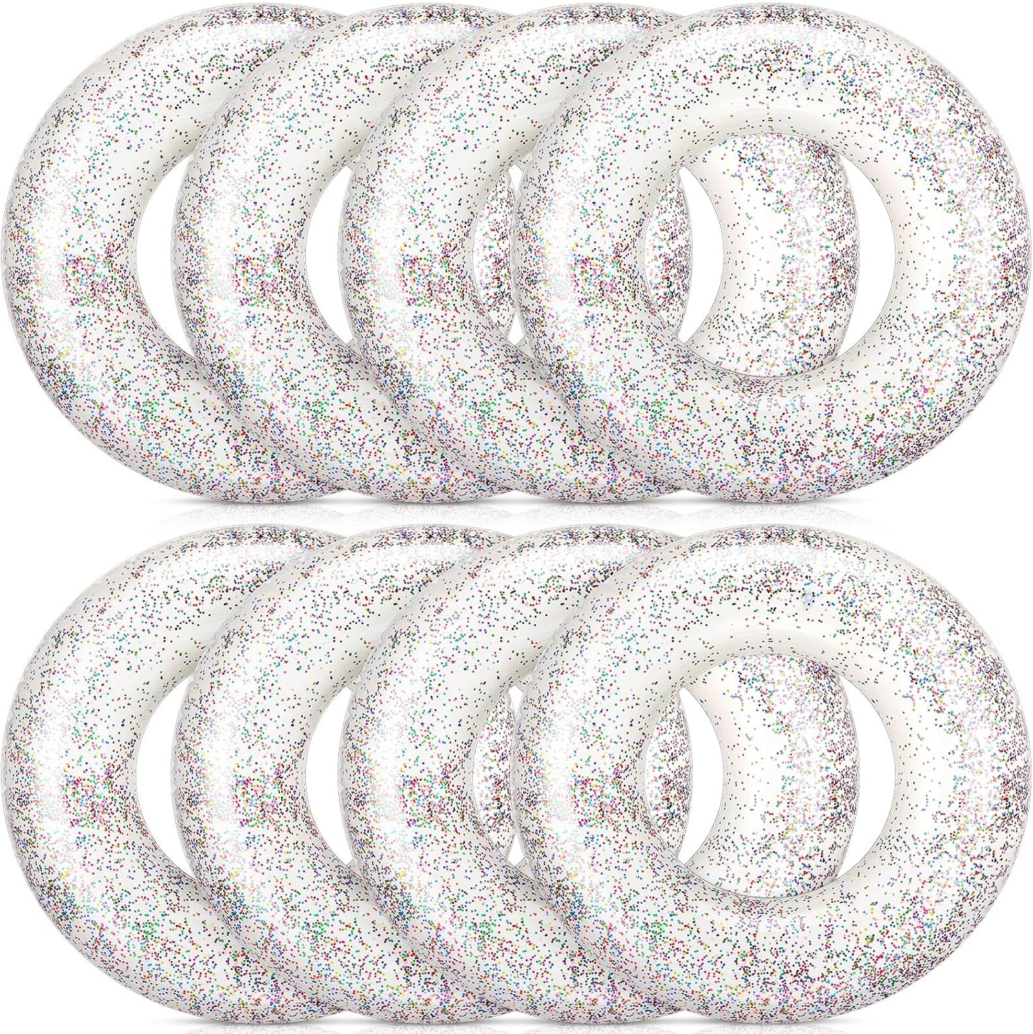 Wettarn inflatable pool floats front view featuring clear transparent design with inner glitter sequins.