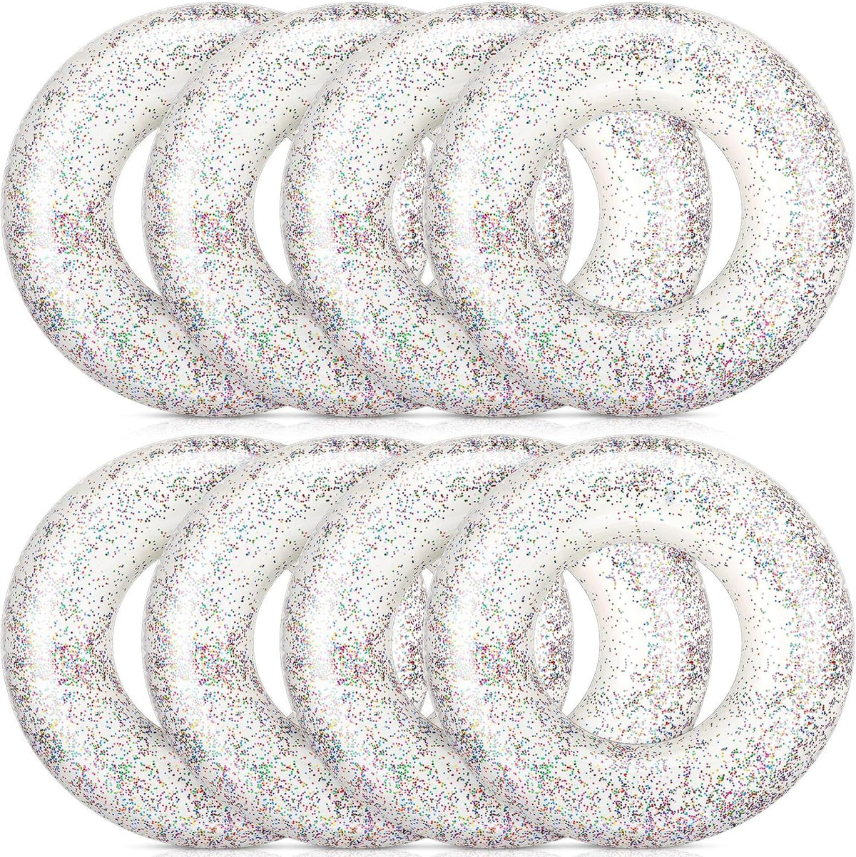 Wettarn inflatable pool floats front view featuring clear transparent design with inner glitter sequins.