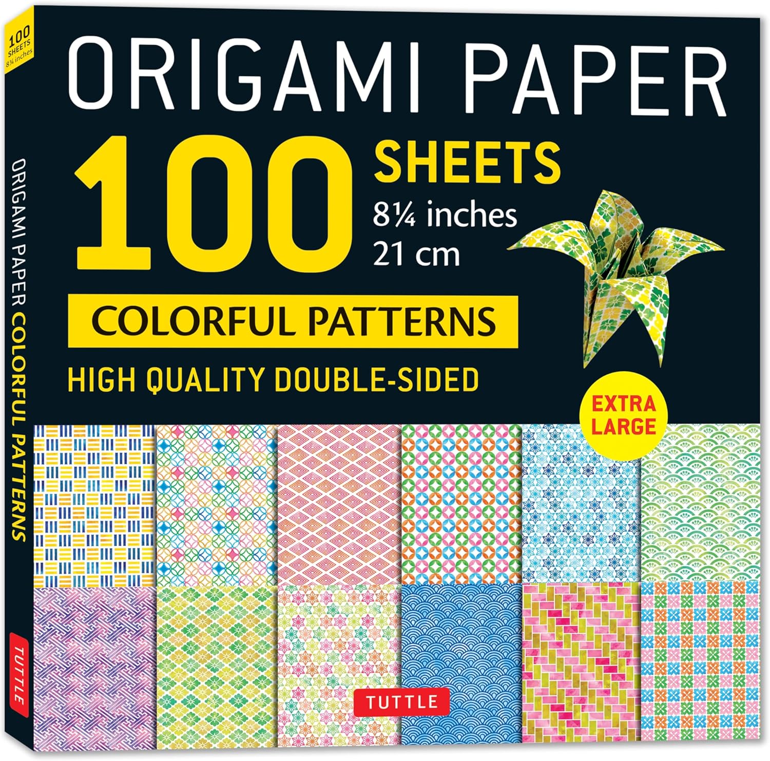 Origami Paper 100 sheets Colorful Patterns 8 1/4" (21 cm): Extra Large Double-Sided Origami Sheets Printed with 12 Different Color Combinations (Instructions for 5 Projects Included) - Image 1