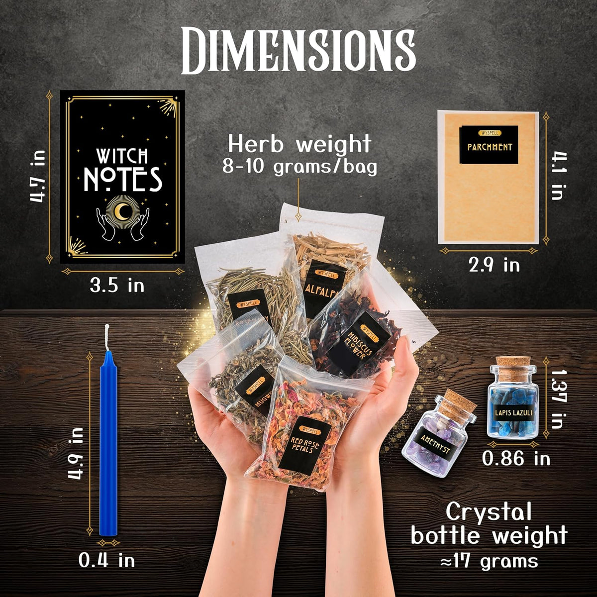 Wyspell parchment paper sheets and Witch Notes notebook for recording spells