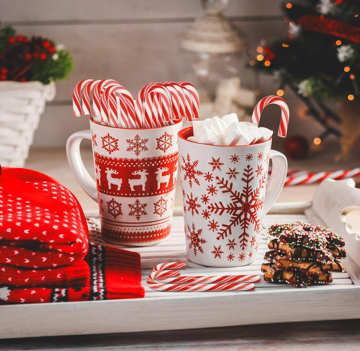 Bulk holiday packaging of 124 piece peppermint candy canes for stocking stuffers and party favors.