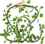 Quozuo reptile tank accessories kit featuring bendable vines and artificial leaves