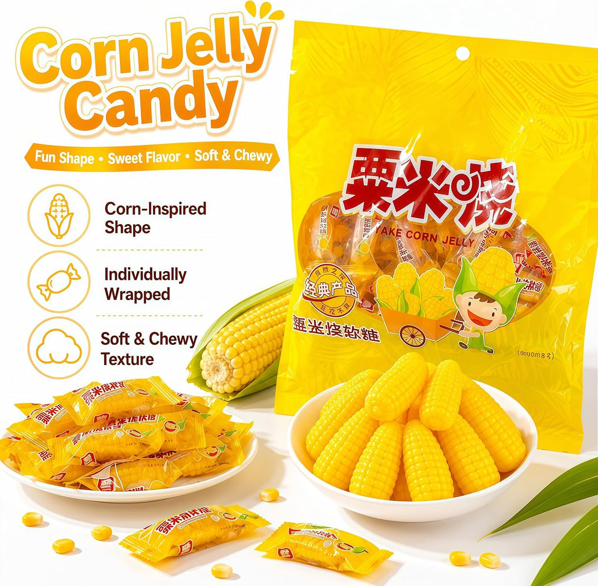 Individually wrapped Damaichuhai corn candy pieces