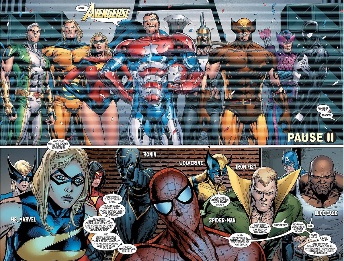 New Avengers Omnibus Vol. 2 open pages displaying interior comic artwork