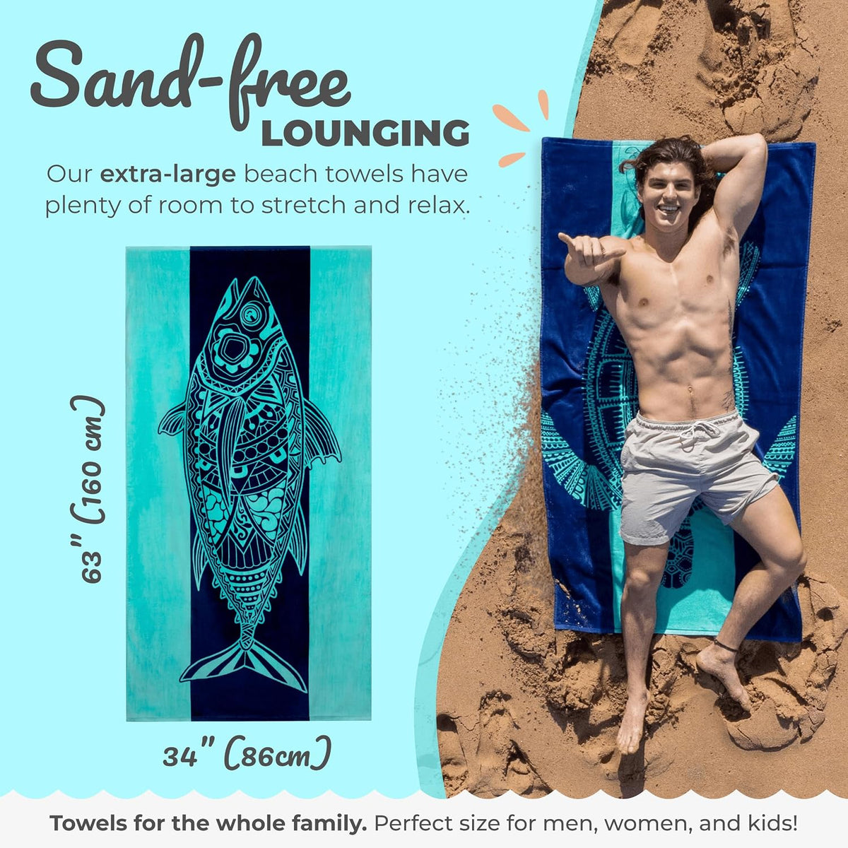 Nova Blue tropical beach towel laid flat