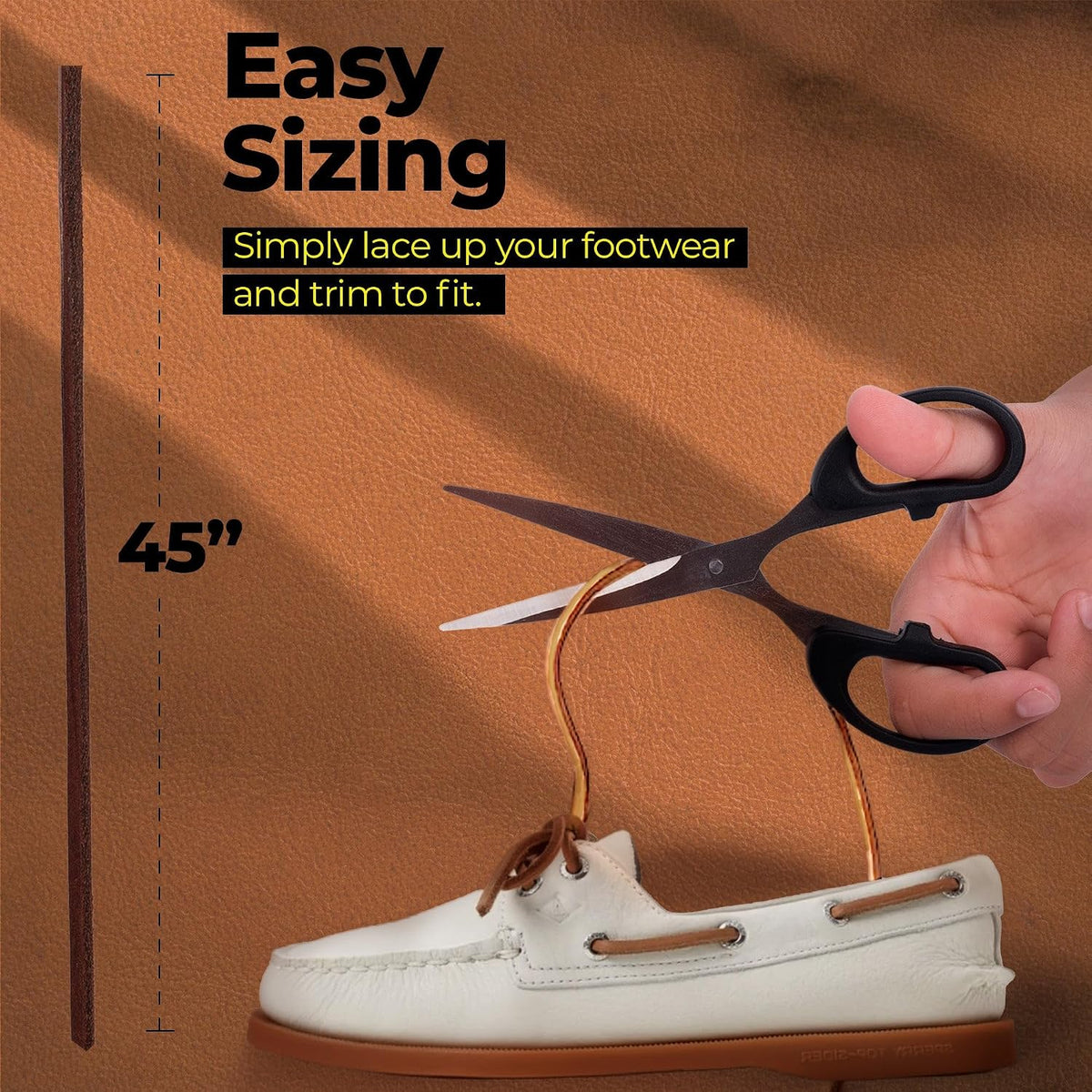 Close-up of specialized metal threading needle for leather laces