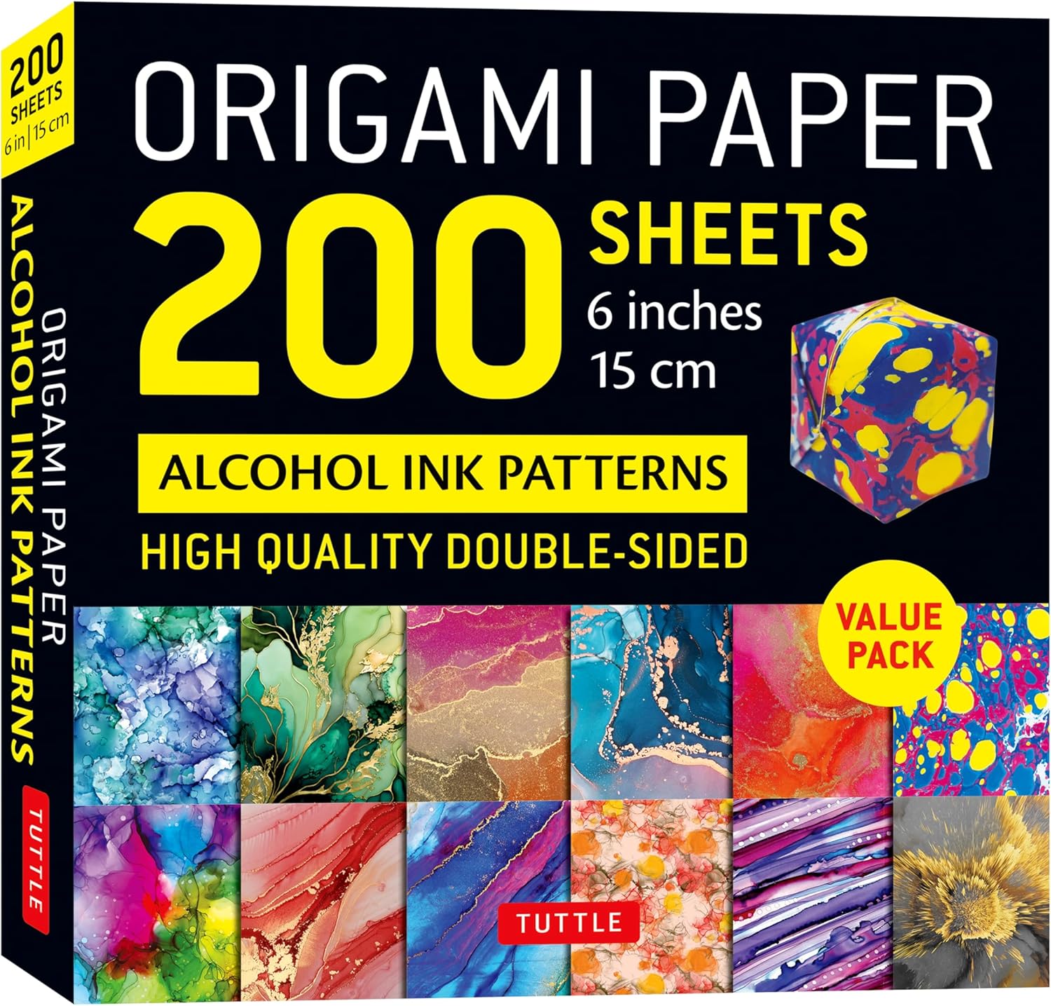 Origami Paper 200 sheets Alcohol Ink Patterns 6" (15 cm): Tuttle Origami Paper: Double-Sided Origami Sheets Printed with 12 Designs (Instructions for 5 Projects Included) - Image 1