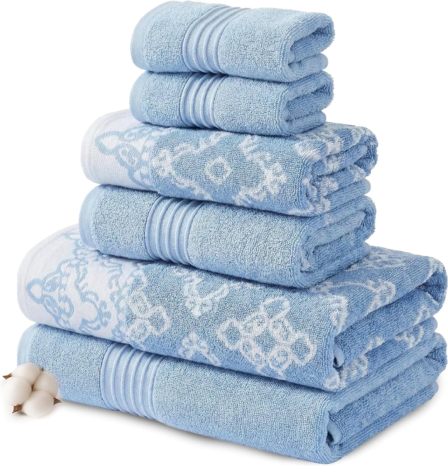 Modern Threads 6 piece jacquard towel set in Charlize Blue front view