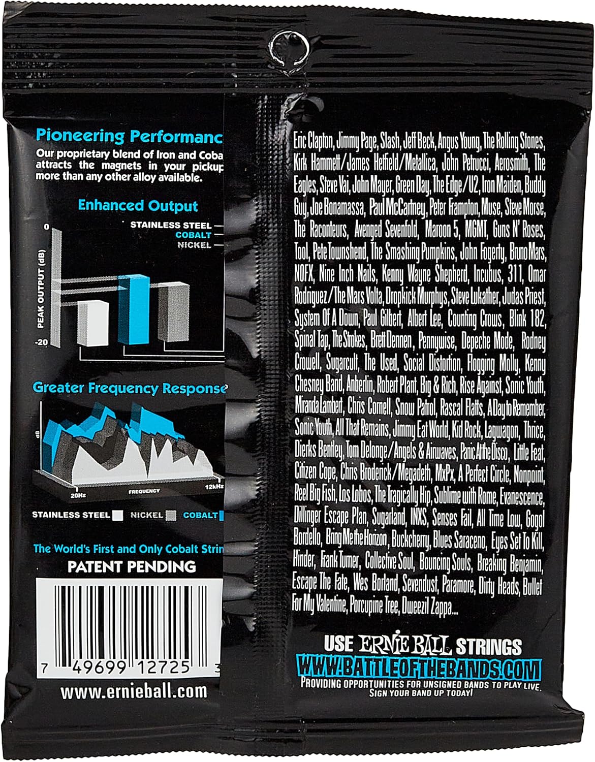 Ernie Ball P02725 guitar string packaging packet back