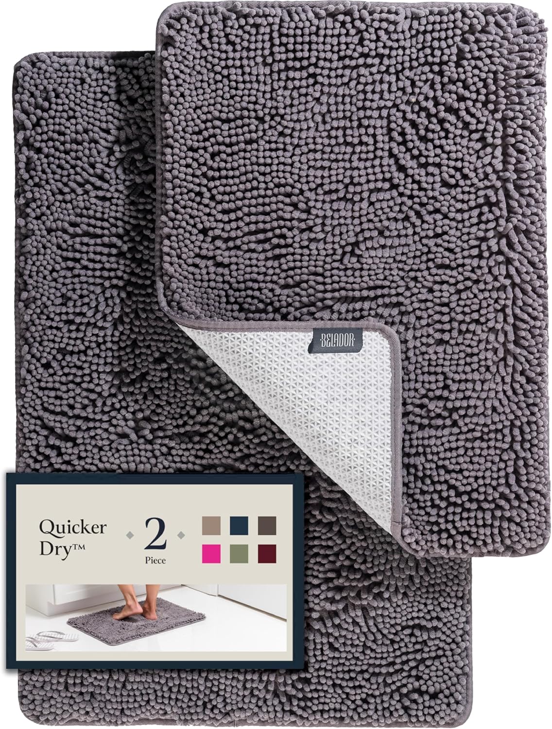 Belador bathroom rugs set front view showcasing plush chenille texture