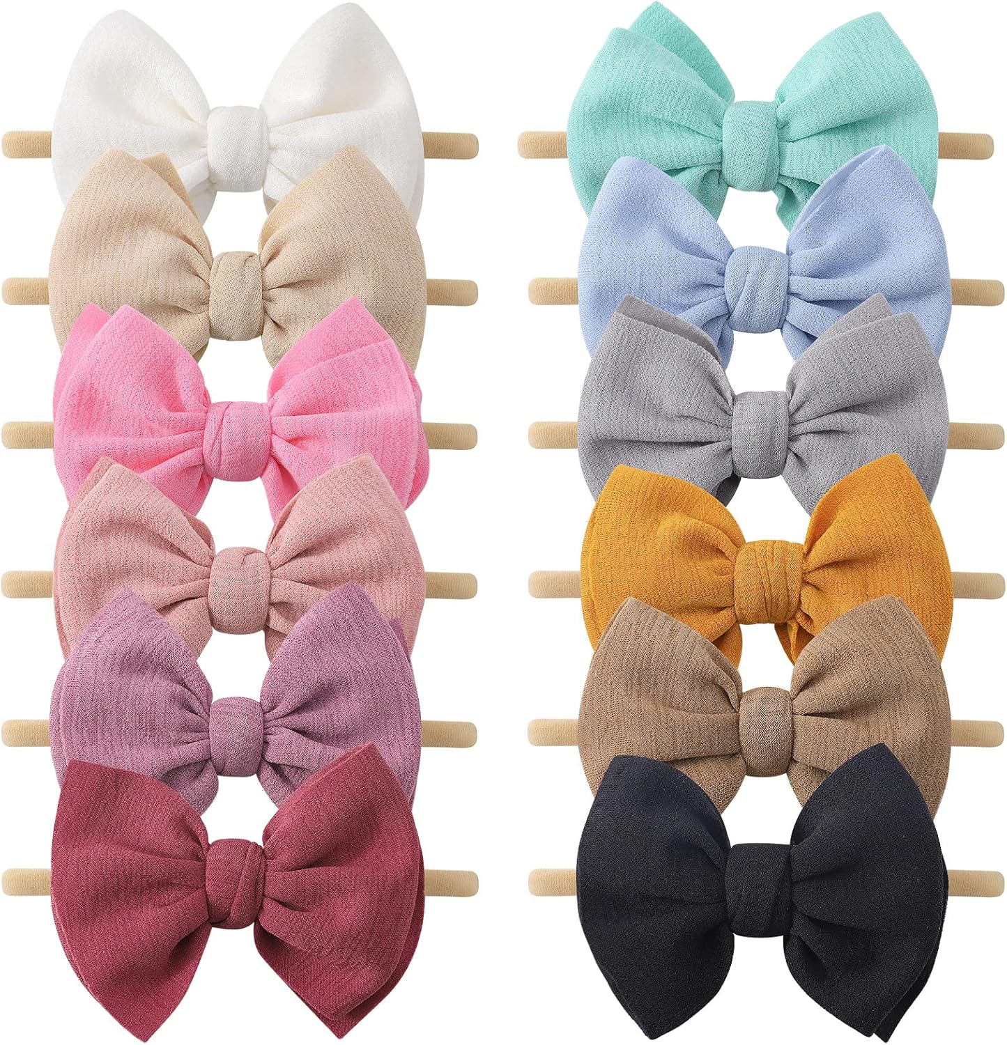 Yoyokid 12 piece nylon baby girl bow headbands front view