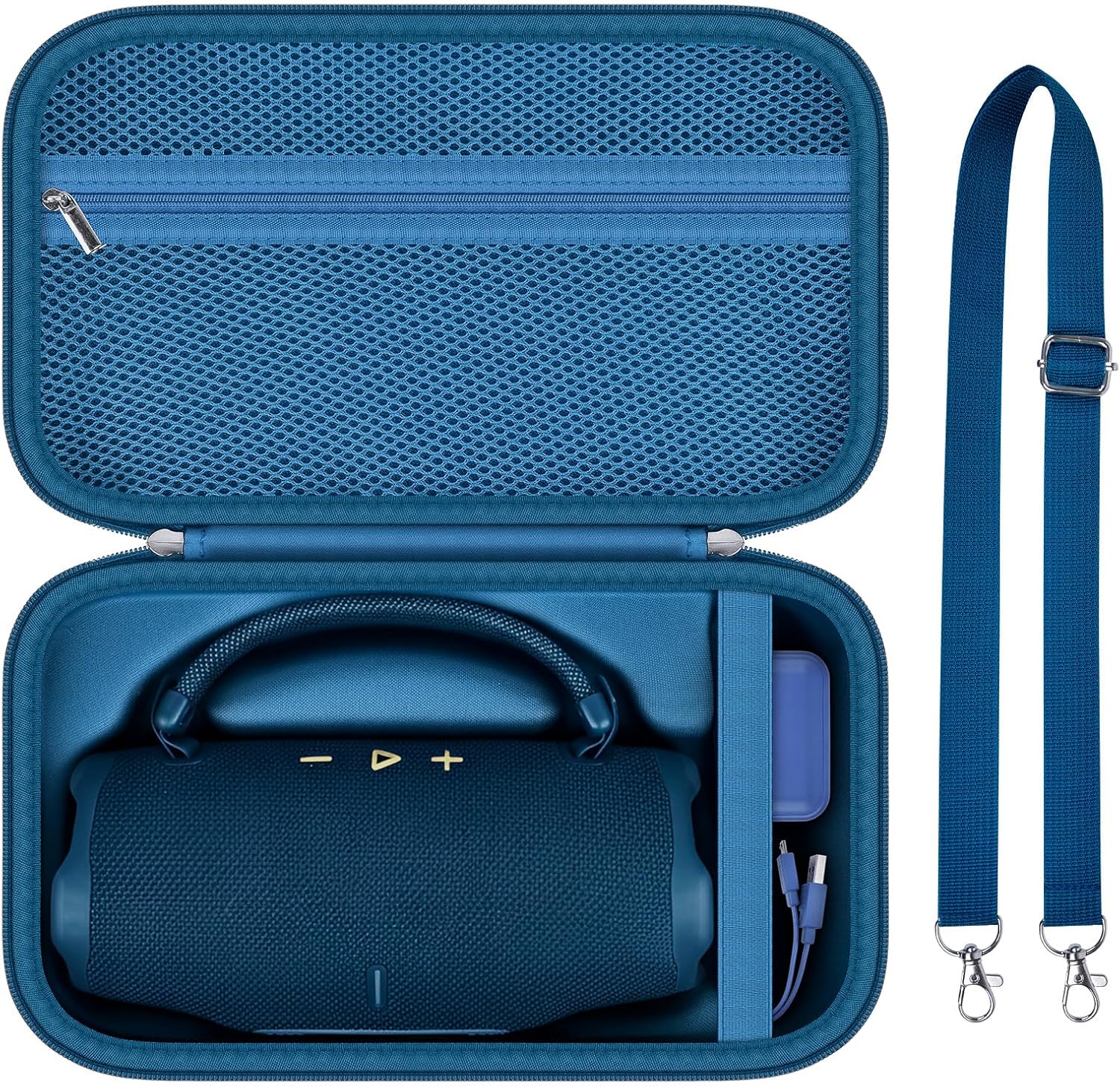 ANKHOH hard travel case for wireless speaker front view blue color options