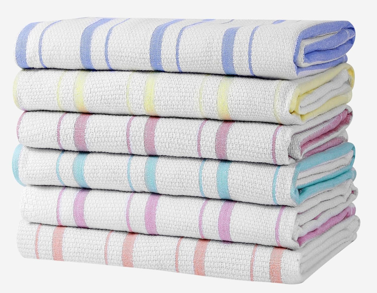 Zeppoli Classic Kitchen Towels - 6 Pack 100% Natural Cotton Towel Set, Reusable Wash Cloths, Absorbent Dish Towels, Machine Washable Hand Towels, Kitchen Essentials, 20" x 28" - Aqua Base - Image 13