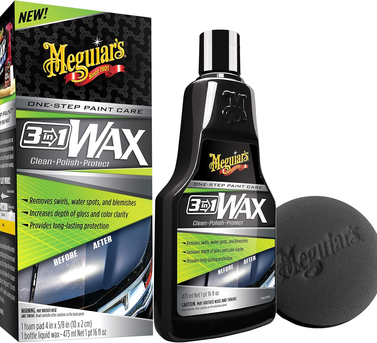 Meguiar's 3 In 1 Wax 16 ounce front bottle view for professional car detailing