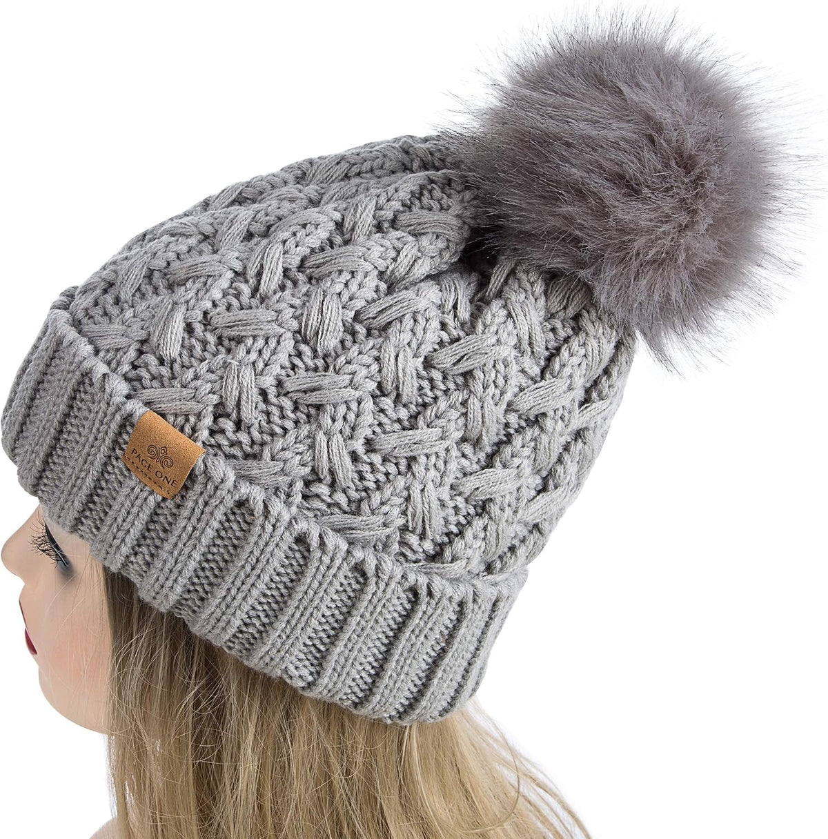 Page One Pompom Soft Warm Hat Close Up Detail Imported Beanie