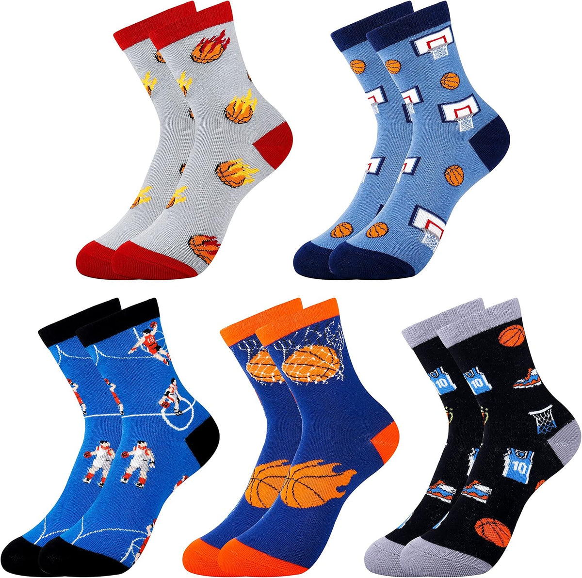 Belloxis Funny Athletic Socks 5Pcs, Multi-Sport Gifts for 8-12 Boys Girl | Cotton Socks, Basketball, Baseball, Soccer, Hockey Crew Socks for Boys Girl Gifts - Image 10