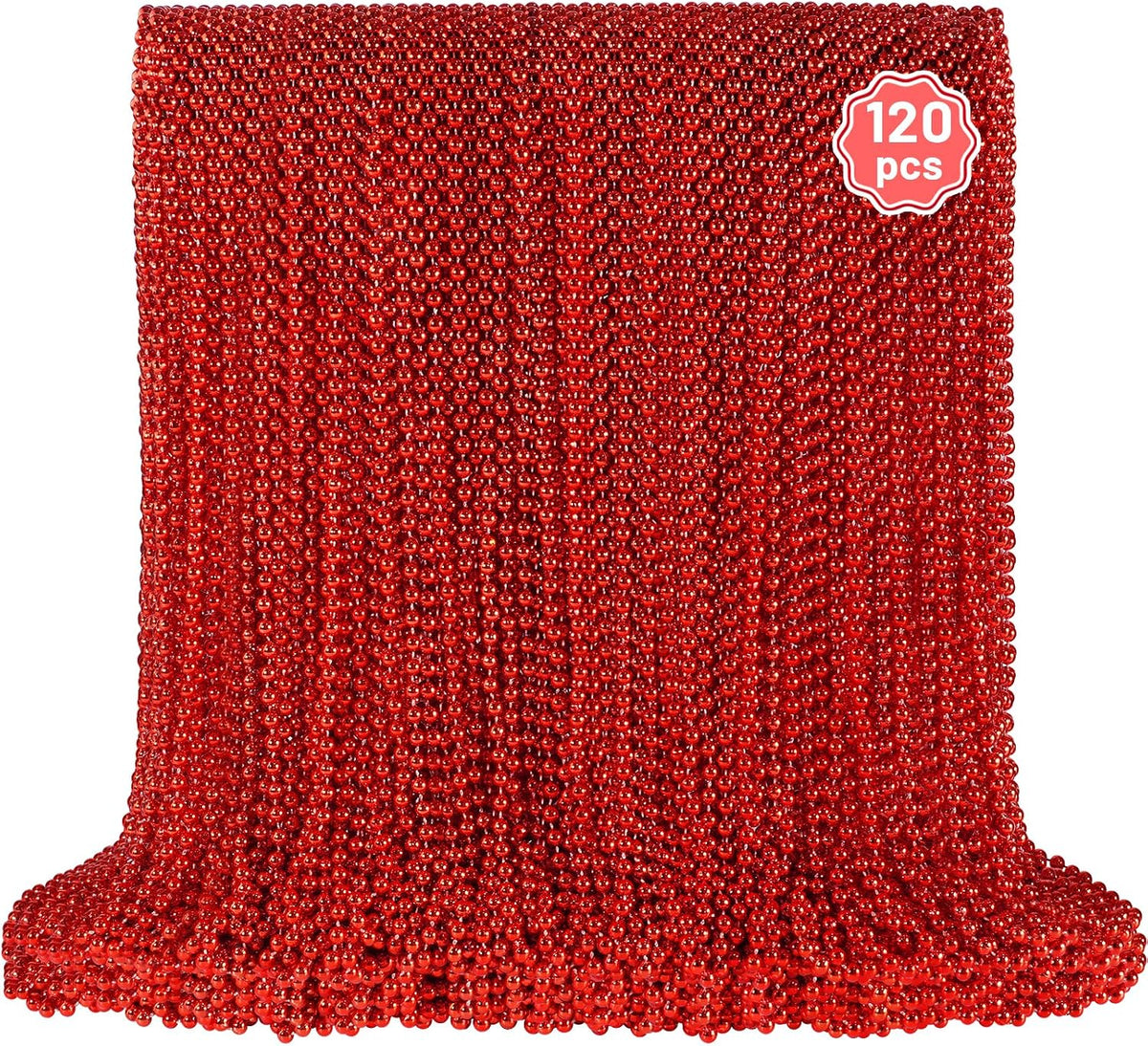 YAXINRUI 12 PCS Red Bead Necklaces, Christmas Mardi Gras Bead Necklaces, Red Valentine Necklace, 33 Inch 7 mm Round Beaded Necklaces for Mardi Gras Christmas Valentine Festive Events, Party Favors - Image 14
