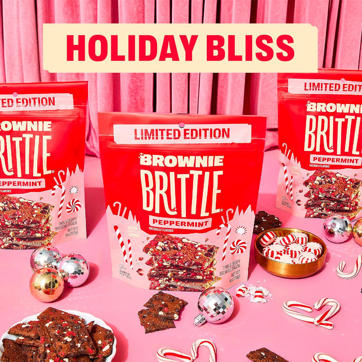 Three pack collection of imported USA gourmet chocolate chip mint brownie bites dessert.