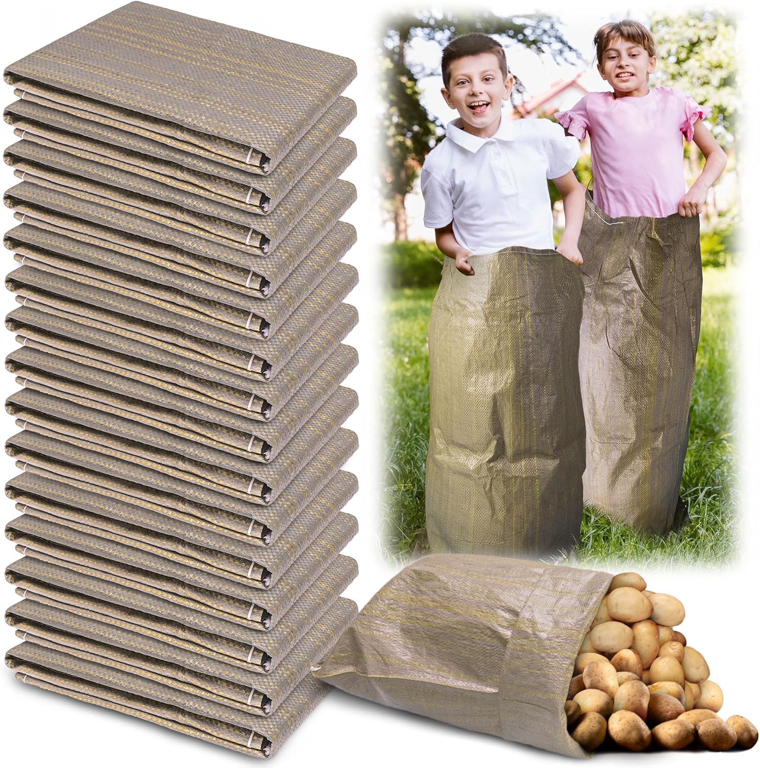 Warmfarm potato sack race bags front view for outdoor games