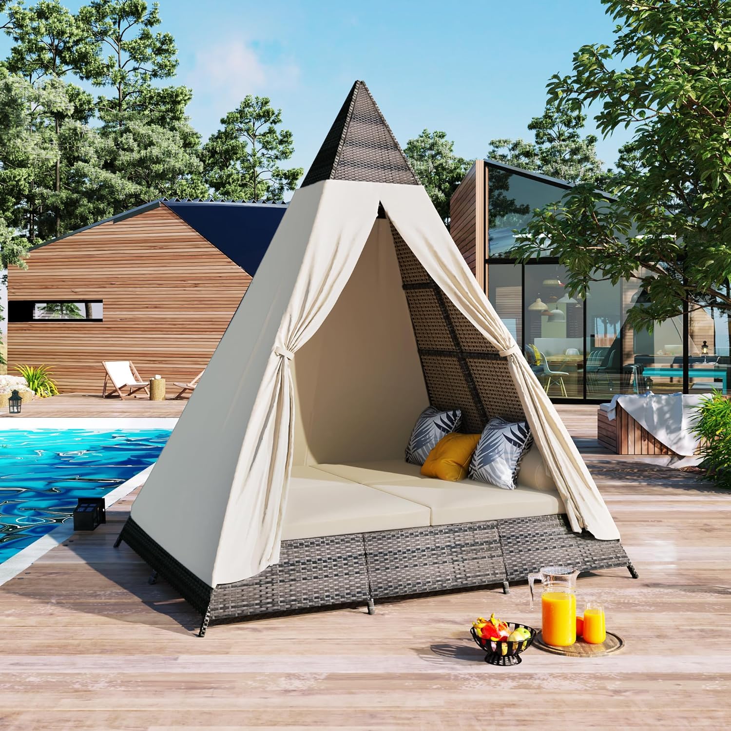 Bellemave tent shape outdoor wicker sunbed front view