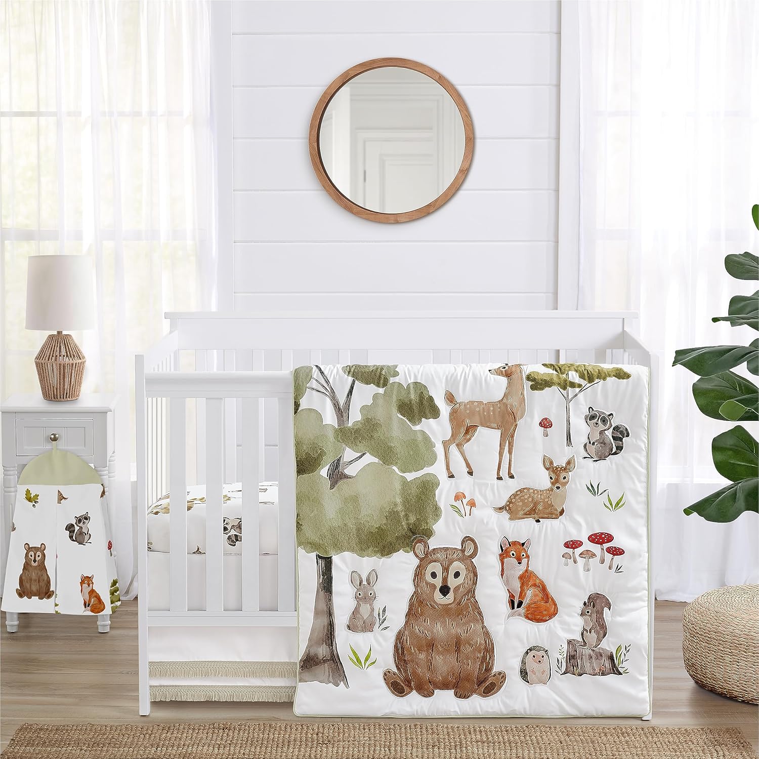Sweet Jojo Designs woodland animals 4-piece crib bedding set front view showcasing comforter