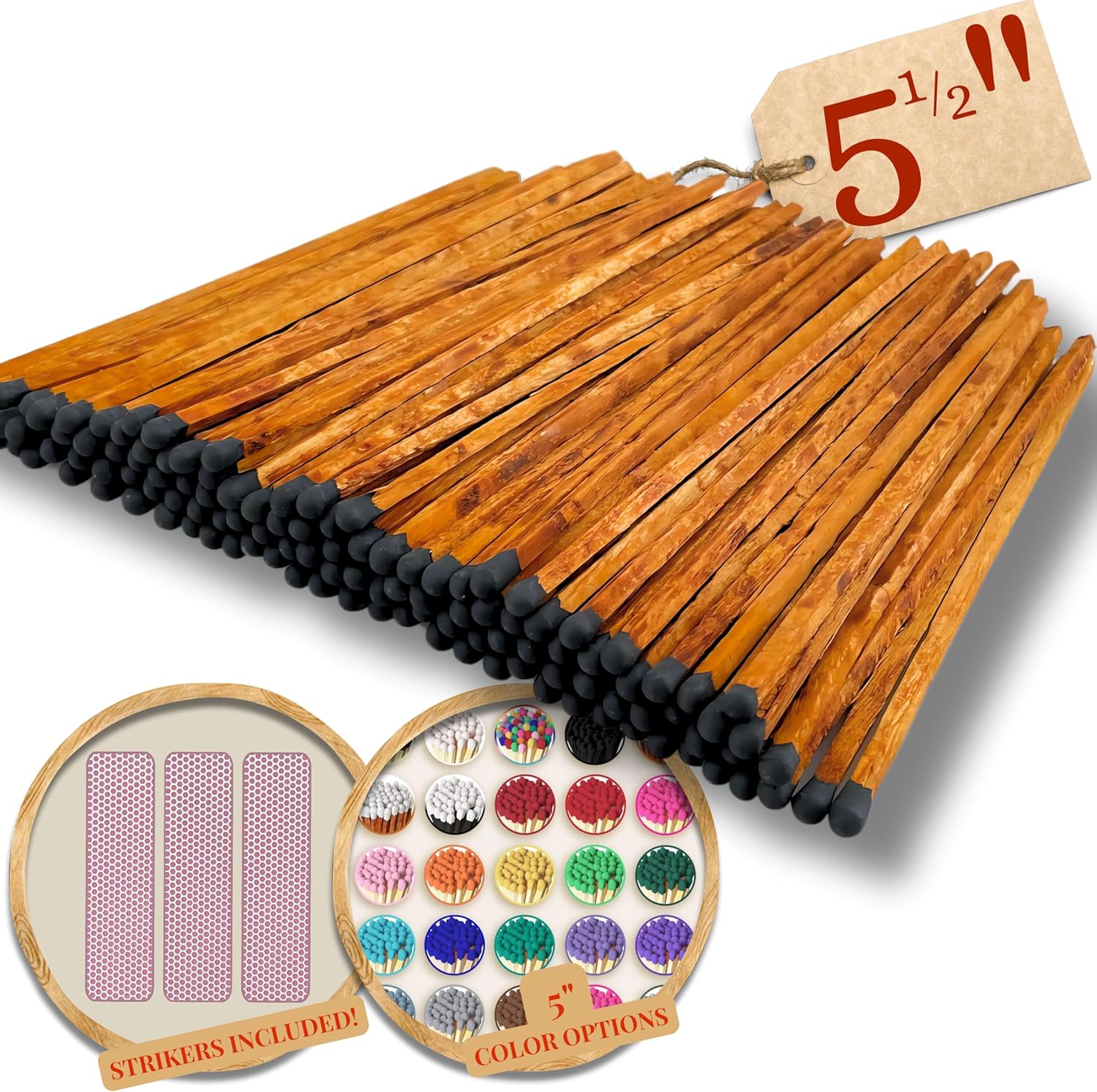 Matches USA extra long safety matches front view showing premium brown wooden sticks with black tips
