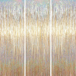 Voircoloria foil fringe backdrop curtains champagne front view celebration layout