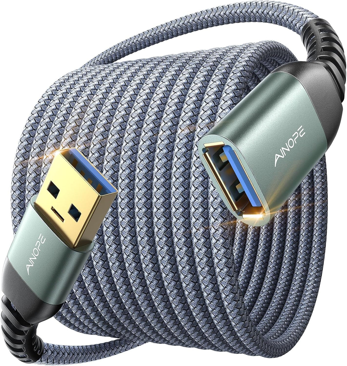 AINOPE USB Extension Cable,USB Extender,USB 3.0 Extension Cable, Male to Female Cord High Data Transfer Compatible with Webcam,USBKeyboard,Flash Drive,Hard Drive,Printer,20FT,Grey - Image 10