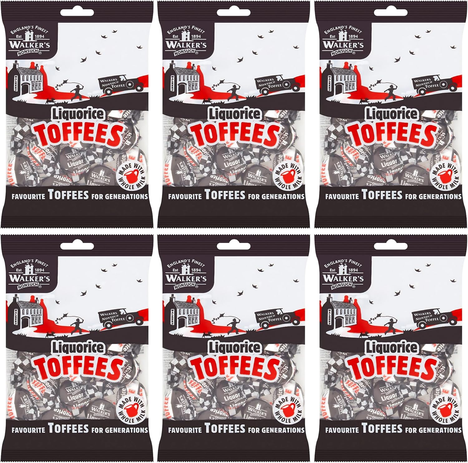 Walkers Nonsuch Liquorice Toffees pack of six front view authentic British candy