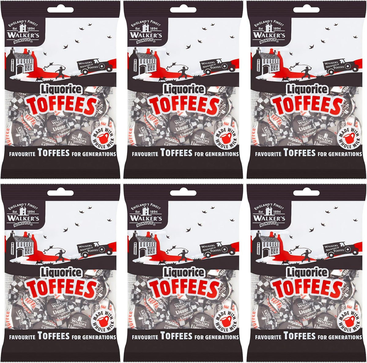 Walkers Nonsuch Liquorice Toffees pack of six front view authentic British candy