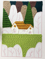 Clberni punch needle kit finished woodland cottage texture view