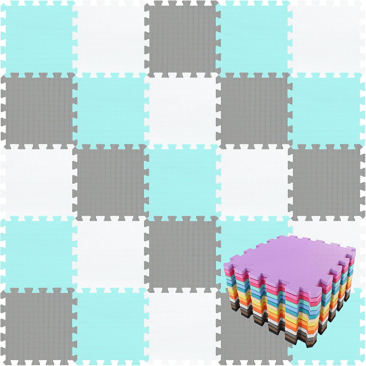 Qqpp EVA rubber 18 tiles interlocking puzzle floor mat set