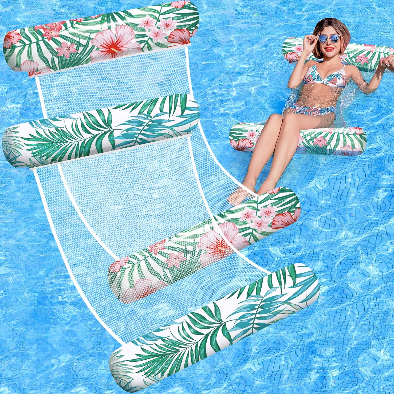 Tavaleu 4 in 1 inflatable pool floats front view showing pink flower print