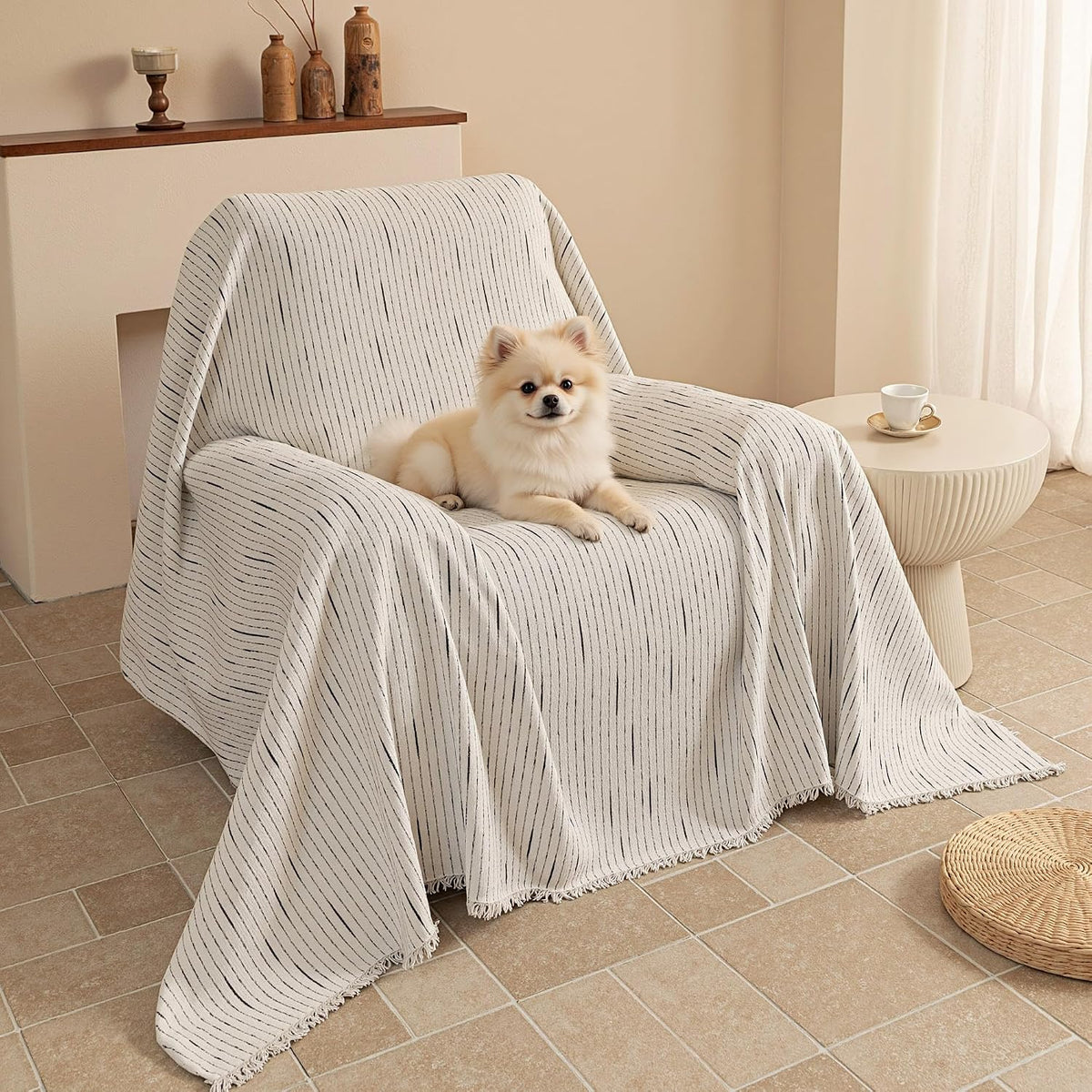 MYSKY HOME Boho Couch Cover for Dogs Washable Sage Abstract Couch Sofa Protector for Cats Pets Friendly Chenille Geometric Sofa Covers Soft Durable Farmhouse Sofa Slipcovers, 91" X118" - Image 11