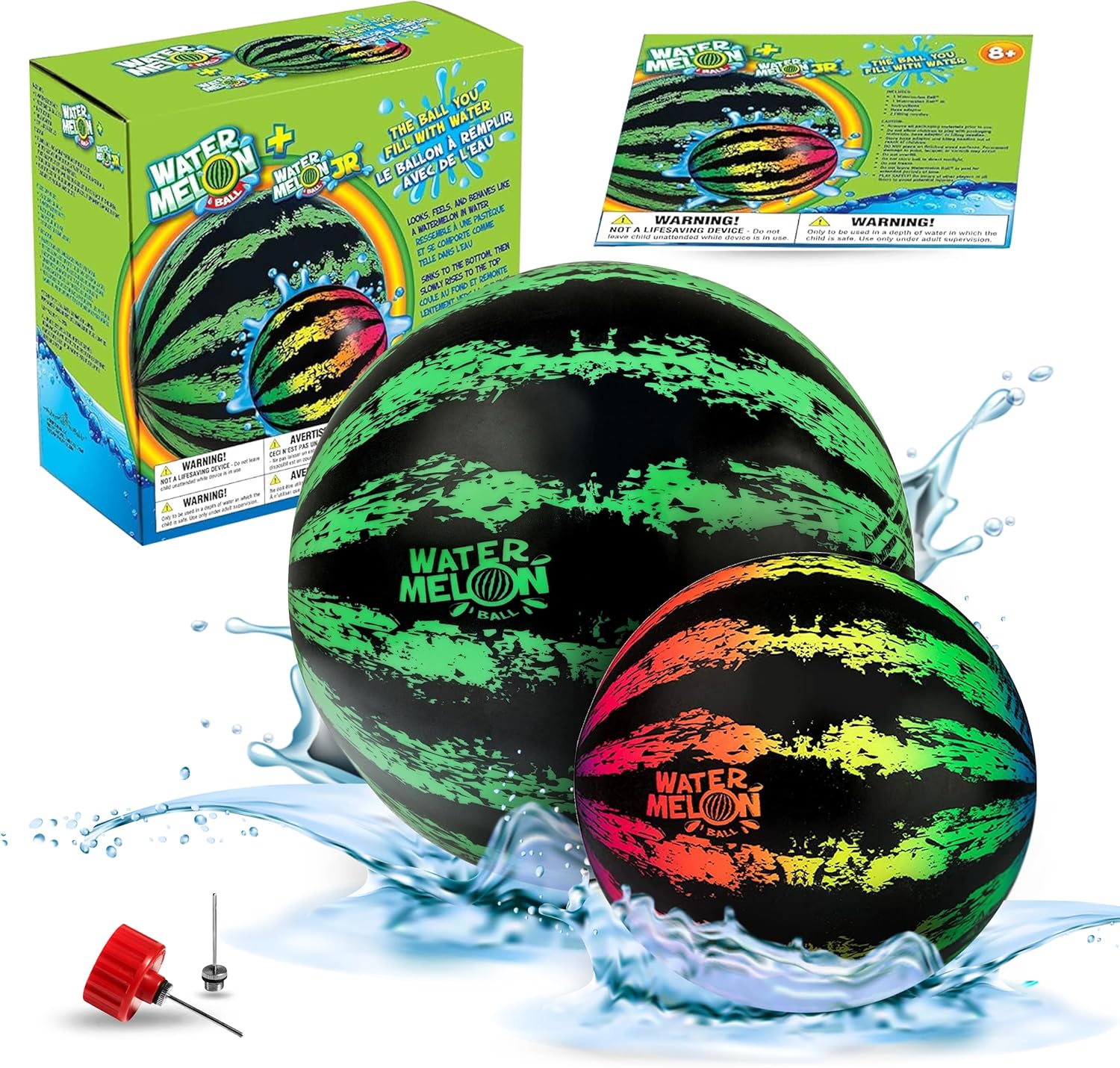 Watermelon Ball pool toys combo pack front view showing green and black striped patterns.
