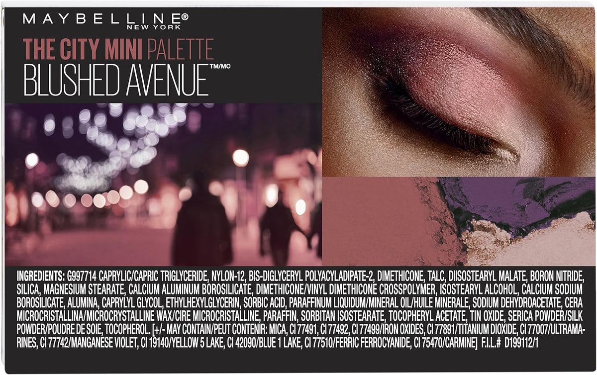 Back view of Maybelline The City Mini Eyeshadow Palette packaging