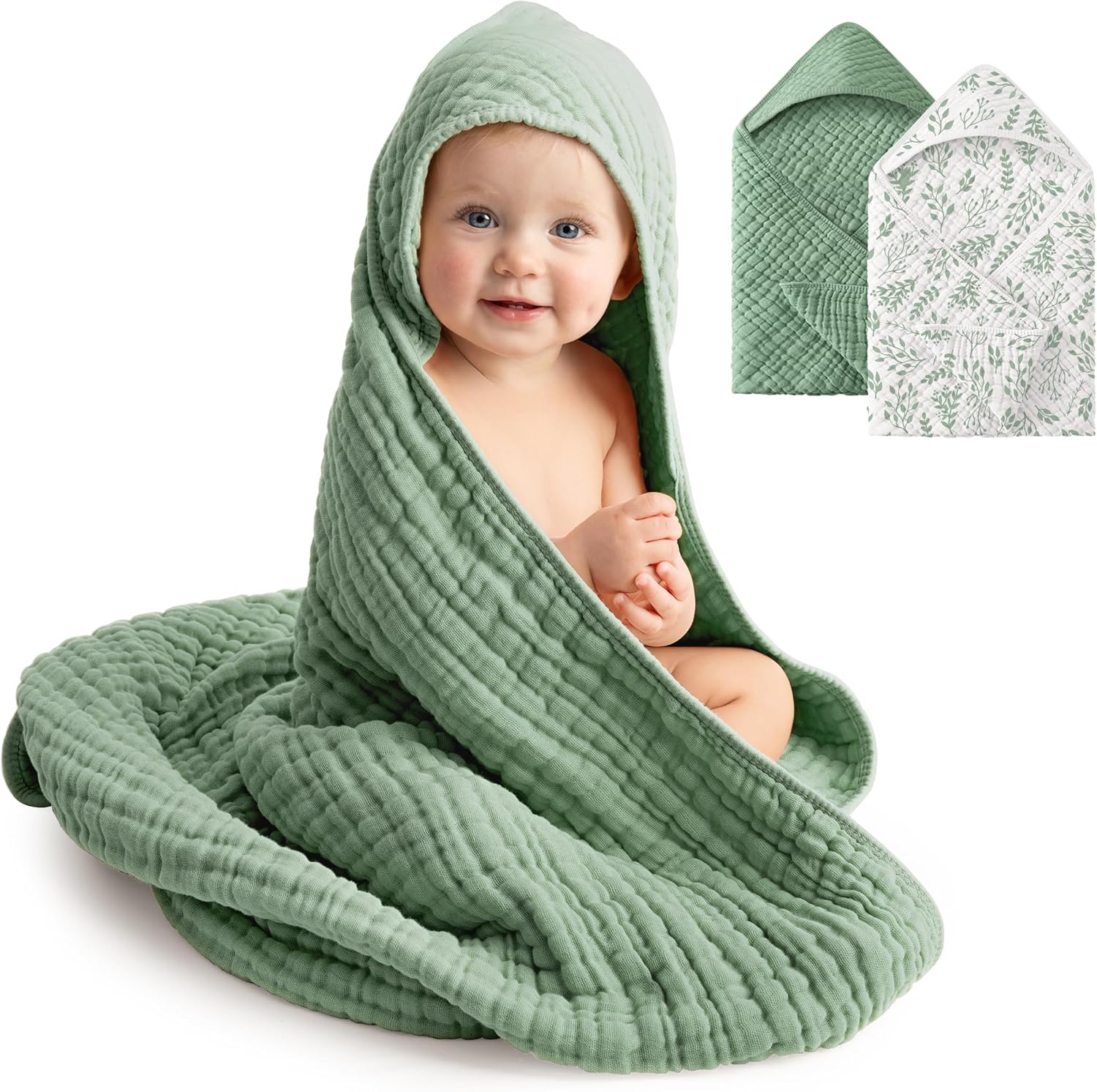 Fiemol muslin cotton hooded baby bath towels front view