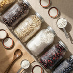Wellife glass storage jar filled with food